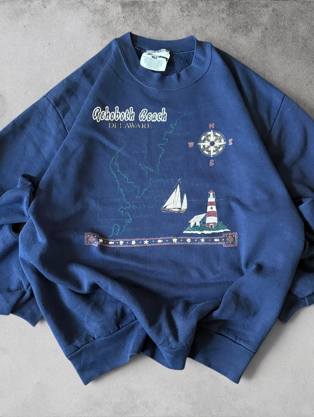 Vintage Rehoboth Beach Delaware Boat Seat Nature Graphic Crewneck Sz Mens Large